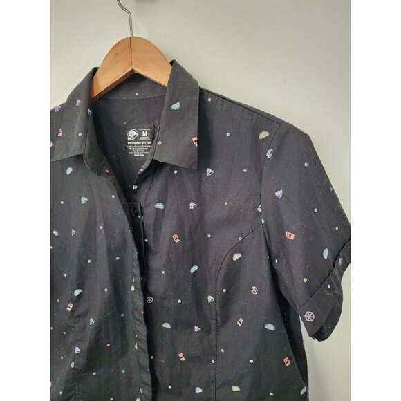 Taco Bell black multicolor mini logo print manager uniform shirt M - Picture 1 of 5